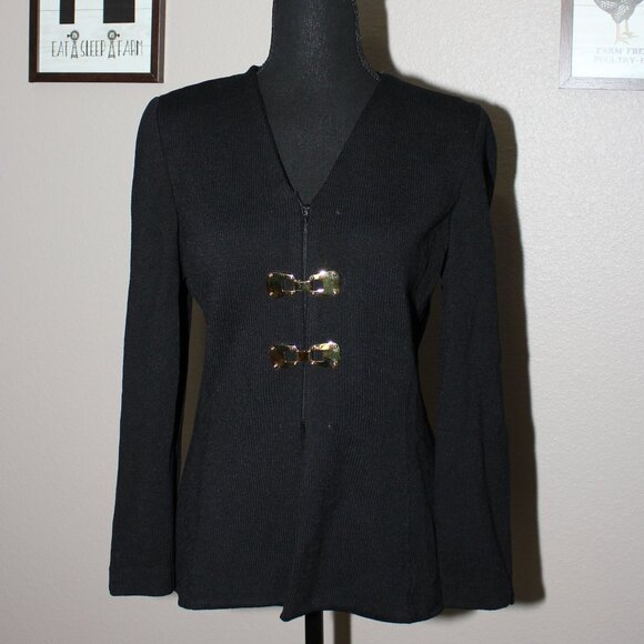 St. John Jackets & Blazers - St. John Collection Womens Zip Santana Knit Sweater Jacket Blazer Black Size 6